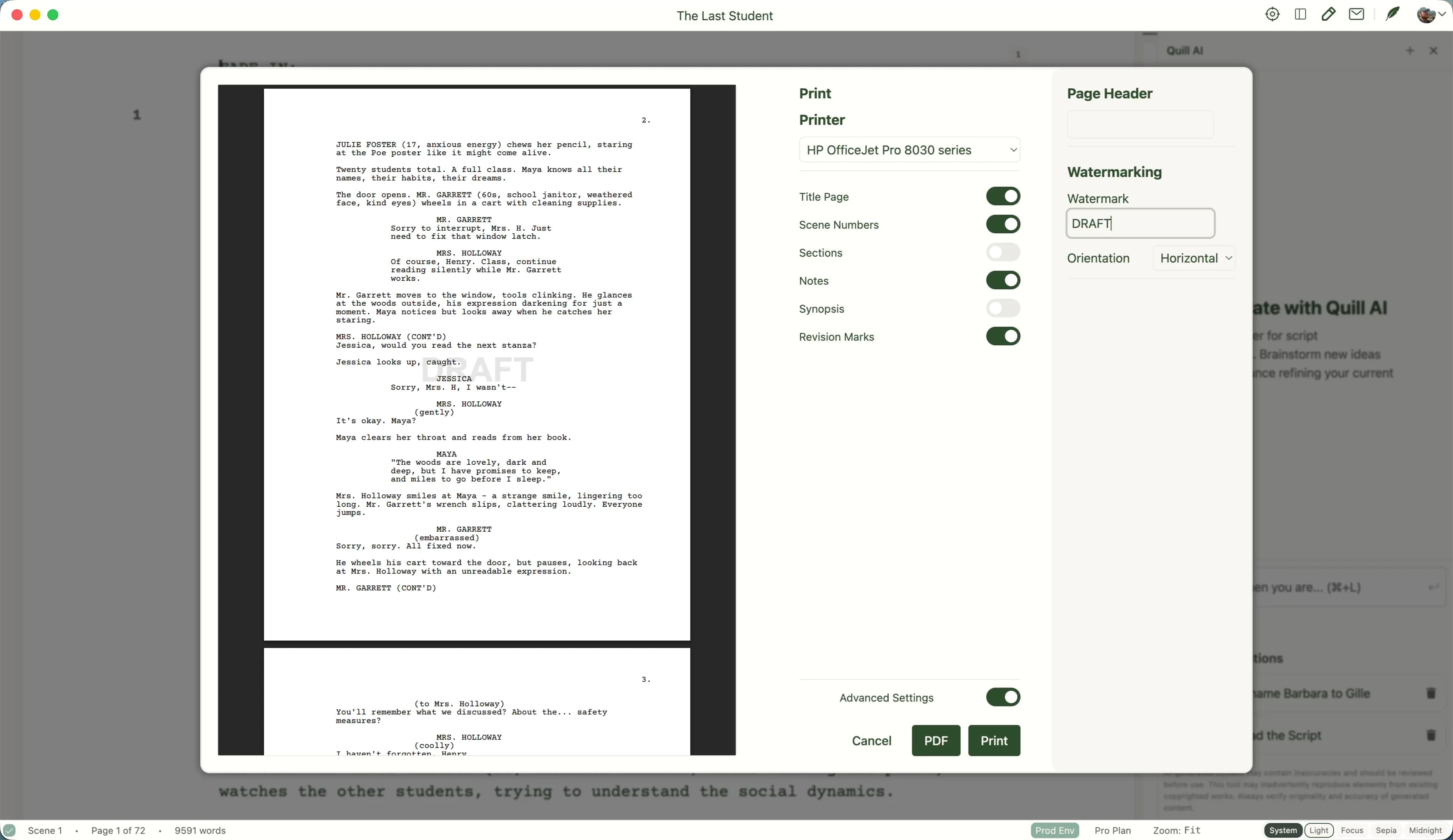 A screenplay exported to industry-standard format